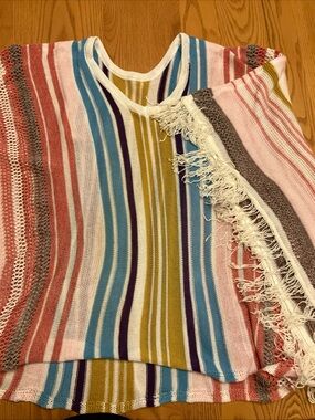 Striped Multicolor Fringe Swim Coverup